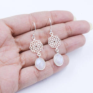 Rainbow Moonstone Jali Silver Earring