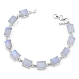 Rainbow Moonstone Rectangular Silver Bracelet