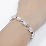 Rainbow Moonstone Rectangular Silver Bracelet