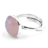 Rose Quartz Facetted Adjustable Silver Ring