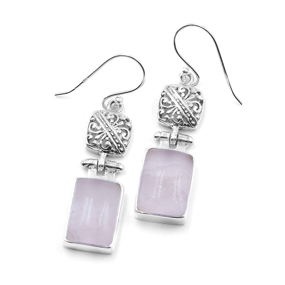 Rose Quartz Jali Silver Earring