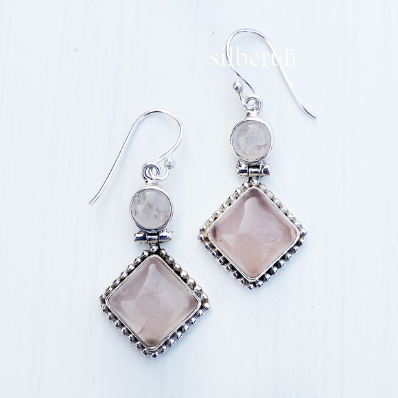 Rose Quartz Tribal Silver Earring