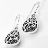 Teardrop Oxidised Silver Filigree Earring