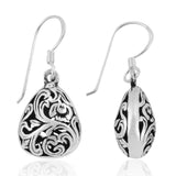 Teardrop Oxidised Silver Filigree Earring