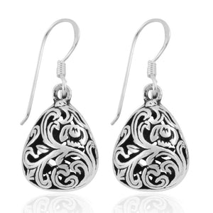 Teardrop Oxidised Silver Filigree Earring