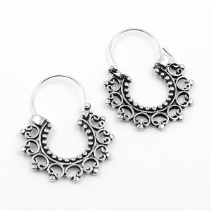 Tribal Bali Hoop Silver Earring