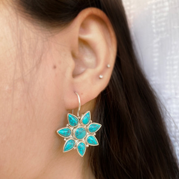 Turquoise Flower Silver Earring