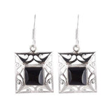 square black gemstone earrings sterling silver